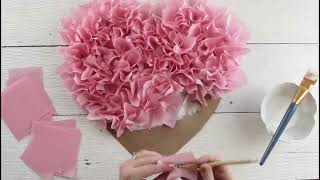 Tissue Paper Puffy Heart Valentines Window Decoration  Easy Craft Project [upl. by Maya]