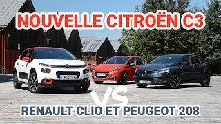 Nouvelle Citroën C3 vs Renault Clio 4 et Peugeot 208  Largus [upl. by Annoyik]