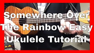 Somewhere Over The Rainbow Easy Beginner Ukulele Tutorial Iz Version [upl. by Hathcock]