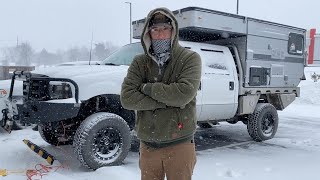 WINTER CAMPING AT 12F IN A POPUP TRUCK CAMPER DURING A WINTER STORM [upl. by Kudva]