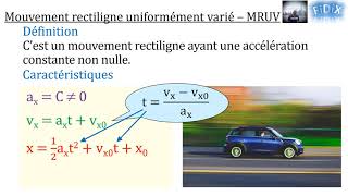 Mouvement rectiligne uniformément varié  MRUV [upl. by Eivod]