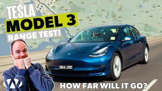 Tesla Model 3 realworld range test will we make it  Wheels Oz [upl. by Oicirtap]