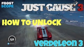 Just Cause 3 Verdeleon 3  How to Unlock Location FASTEST CAR IN GAME [upl. by Lachance]