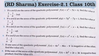 RD Sharma Solutions for Class 10 Maths Chapter 2 Polynomials Exercise 21 Q1 to Q8 [upl. by Aihsenad]