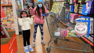 Deema and Sally Pretend Play Shopping for Birthday Party [upl. by Yborian]