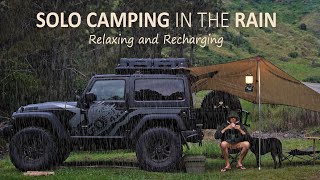 SOLO CAMPING in the Rain  Car camping Jeep Wrangler overland Tarp Shelter Relaxing  SoC Ep 10 [upl. by Enyehc211]