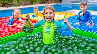 Vania Mania Kids Four Colors Water Balloons Challenge [upl. by Bobseine]