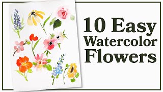 Easiest Way to Paint TEN Flowers with Watercolor [upl. by Elkraps]