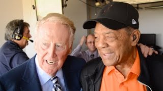 Vin Scully Meets Hall of Famer Willie Mays at ATampT Park [upl. by Acimot]