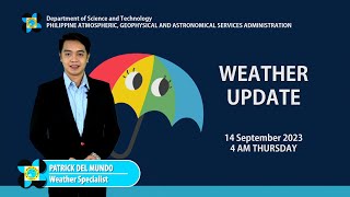 Public Weather Forecast issued at 4AM  September 14 2023 [upl. by Bazil]