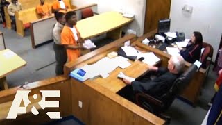 Court Cam Judge PINS ANGRY Defendant Destroying Courtroom  AampE [upl. by Gabie599]