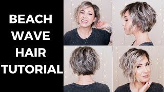 BEACH WAVE HAIR TUTORIAL  SHORT HAIR [upl. by Trillbee]