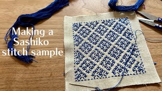 Making a small Sashiko sample for beginners  starting changing and finishing thread without knots [upl. by Bunder]