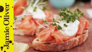 Smoked Salmon amp Horseradish Canapes  Jamie Oliver [upl. by Eelorac]