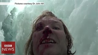 Climber films 20m crevasse fall in Himalayas  BBC News [upl. by Ecirrehs864]