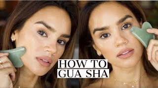 HOW TO GUA SHA TUTORIAL FACIAL MASSAGE  DACEY CASH [upl. by Odraboel]