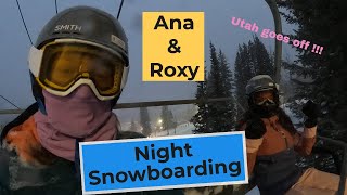 Two surfer girls night Snowboarding Utah [upl. by Groark461]