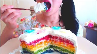 ASMR EATING 🍰RAINBOW CAKE  🥃ICED COFFEE  NO TALKING [upl. by Mathilde]