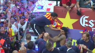 Xavi shoves Neymar during Barcelona Champions League parade [upl. by Ecinaj760]