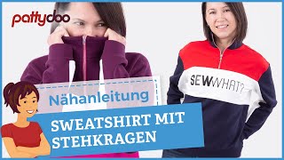 Nähanleitung Sweatshirt mit ReißverschlussKragen und Teilungsnähten [upl. by Jock591]