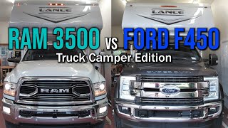 Ram 3500 vs Ford F450  Truck Camper Edition Which one [upl. by Odie]