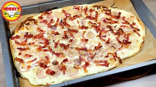 Einfacher Flammkuchen in Minuten mit Speck und Zwiebeln [upl. by Haley]