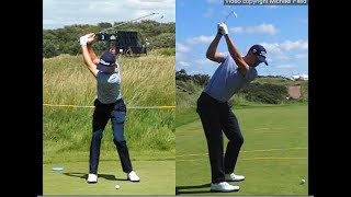 Justin Thomas golf swing  Long Iron faceon amp downtheline July 2017 [upl. by Aillil]