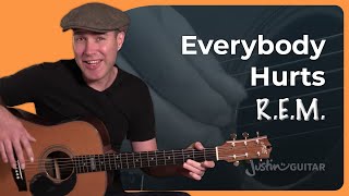 How to play Everybody Hurts by REM  Easy Guitar Lesson [upl. by Nottap]