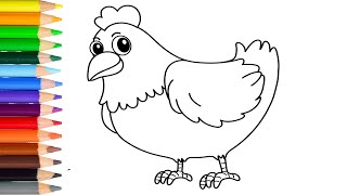 How to draw chicken or hen easy and step by step  learn draw chicken simple step drawing tutorial [upl. by Lanaj669]