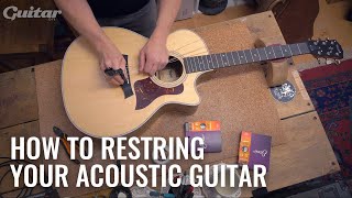 How to correctly restring your acoustic  Guitarcom DIY [upl. by Pavia]