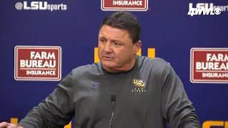 LSUs Ed Orgeron talks Arkansas win Texas AampM next [upl. by Modla]